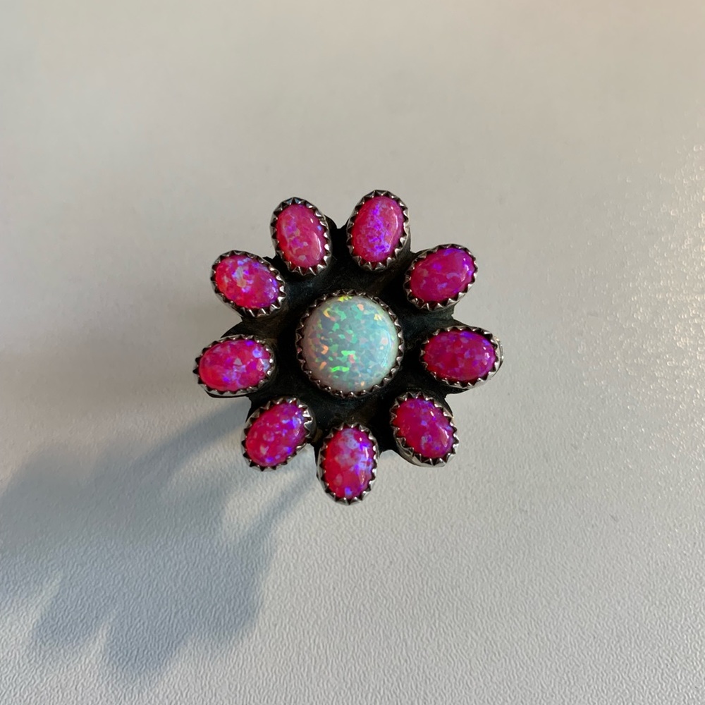 M & S Turquoise Sterling Silver 925 Flower Ring